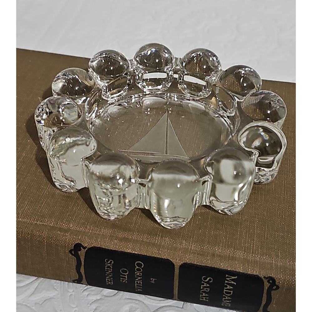 Anchor Hocking NOVA Boopie Bubble Glass Ashtray Sailboat Vintage MCM Iridescent